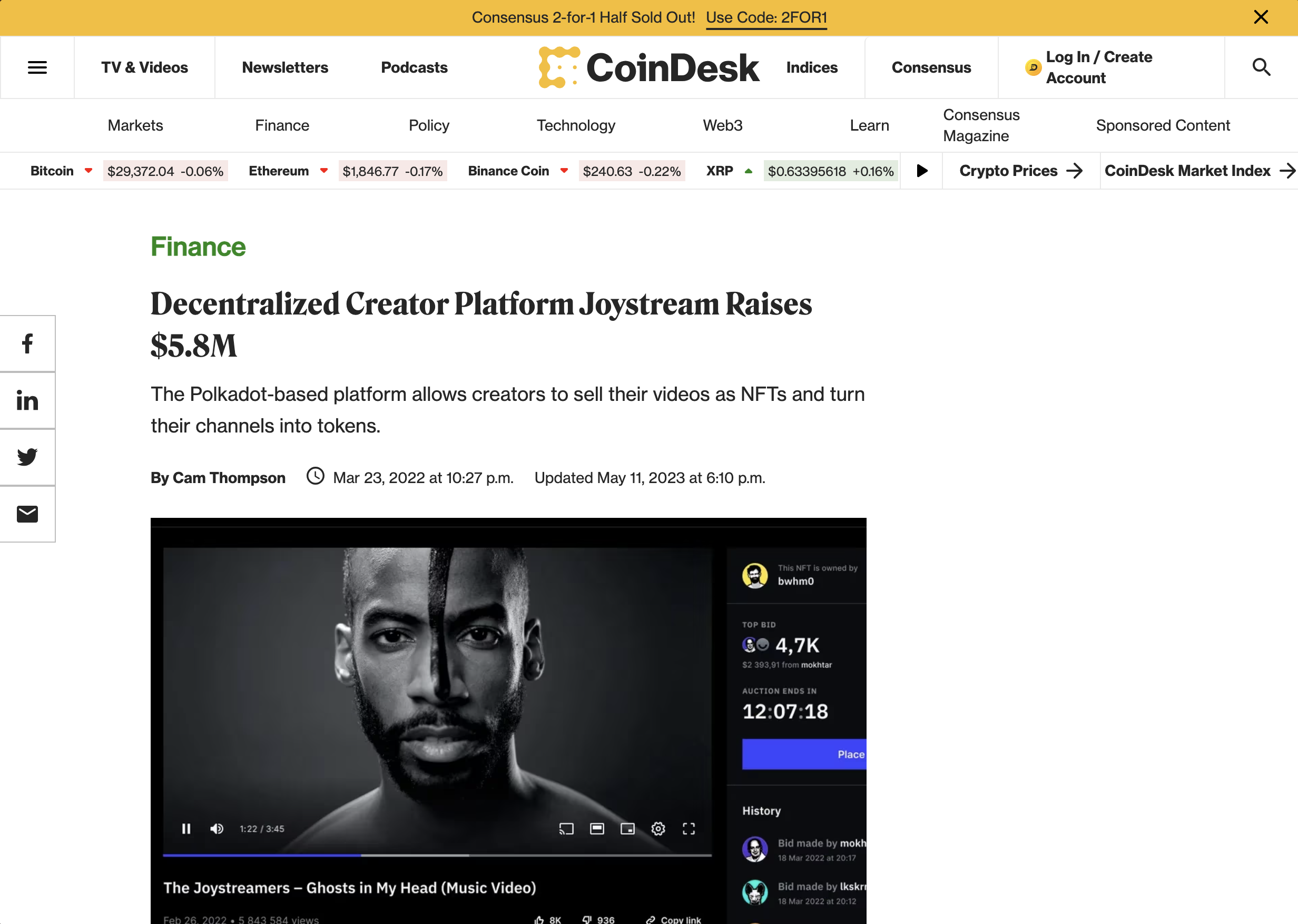 coindesk article screenshot